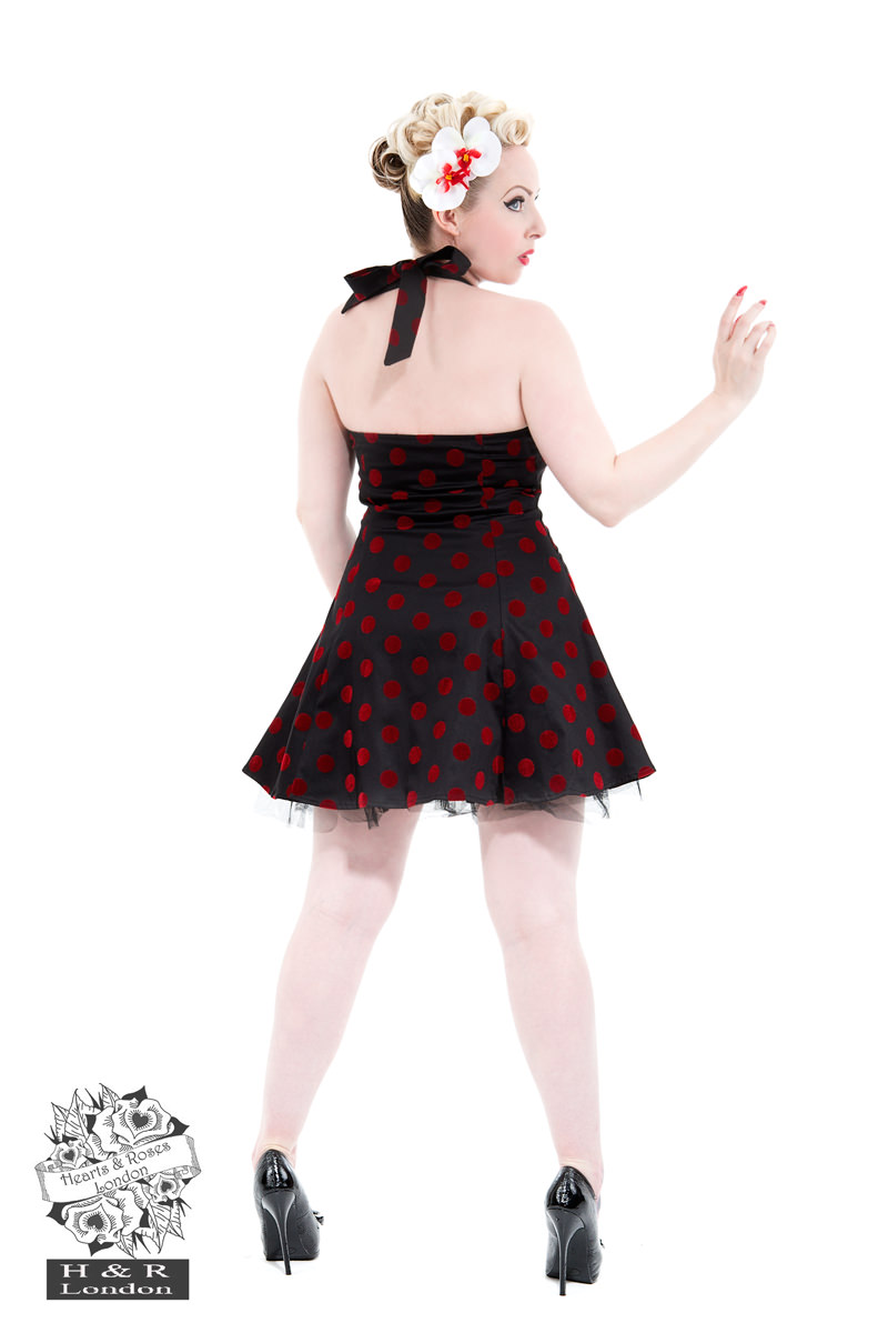 Black Red Flocked Dot Dress